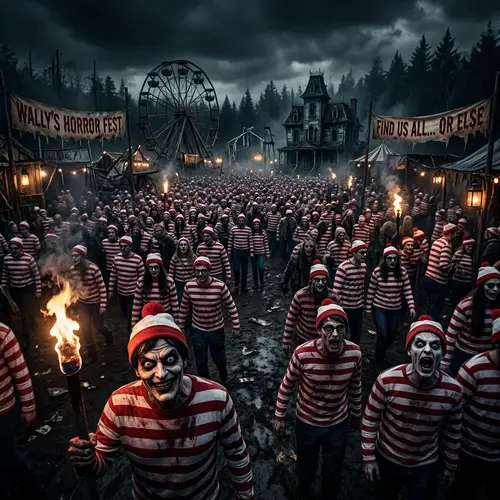 Spooky Festival Scene with 'Where's Wally' Theme