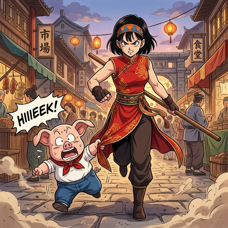 Dragon Ball GT Chichi and Oolong Anime Artwork