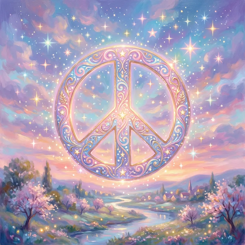 Whimsical Peace Sign Art with Stars and Colors