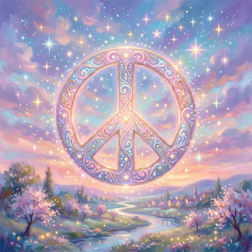 Whimsical Peace Sign Art with Stars and Colors