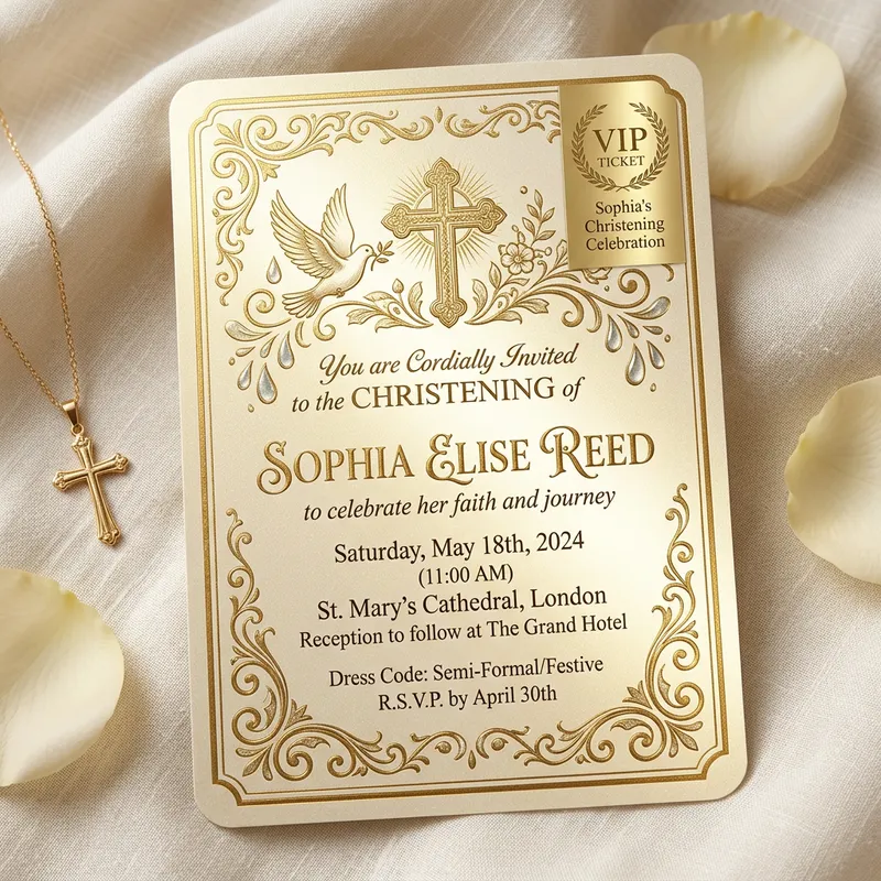 Elegant Gold VIP Invitation for 15-Year-Old Girl's Christening