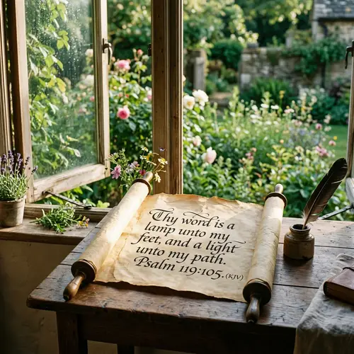 Vintage Bible Verse Inscribed on Scroll