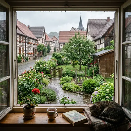 Cozy Village House in Germany on a Rainy Day
