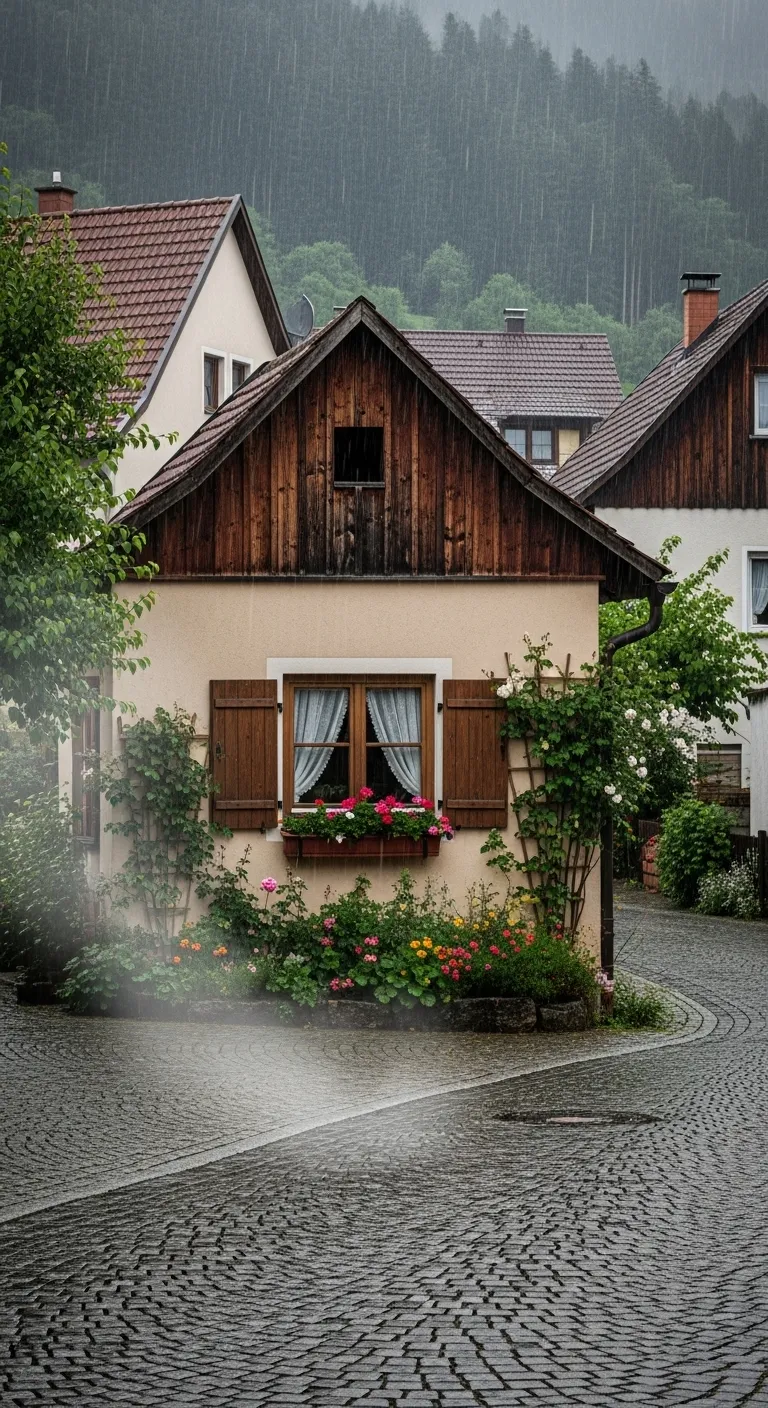 Cozy Village House in Germany on a Rainy Day