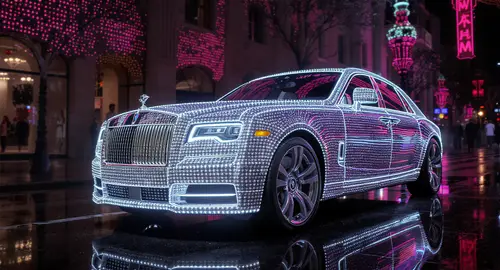 Luxurious Diamond-Studded Car in Glamorous Night City