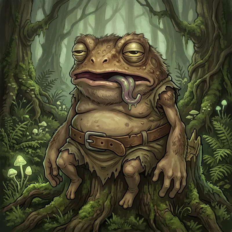 Peculiar Squat Humanoid Monster with Toad-like Head and Bat Fur