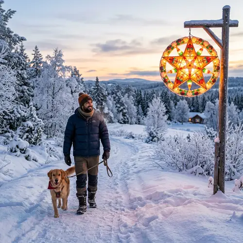 Winter Scene with Middle-Eastern Man and Dog in Snowy Landscape