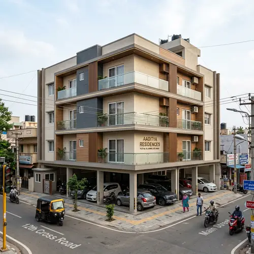 Urban Contemporary House Facade at Road Corner