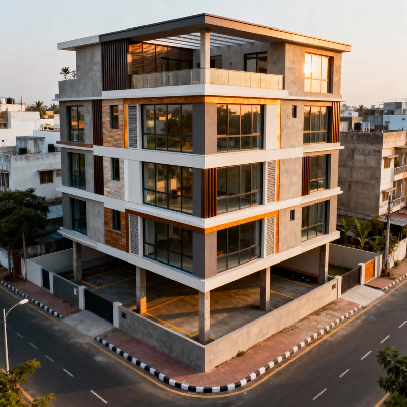 Urban Contemporary House Facade at Road Corner Urban Contemporary House Facade at Road Corner