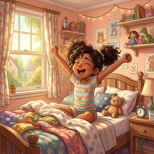 Diverse Girl Awakening in Sunlit Bedroom | 3D Animation
