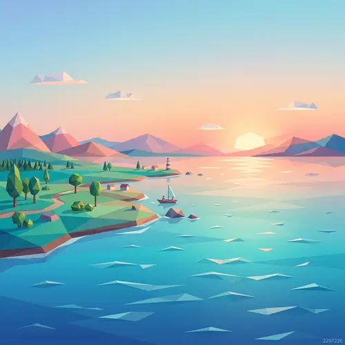 Serene Low Poly Landscape Art