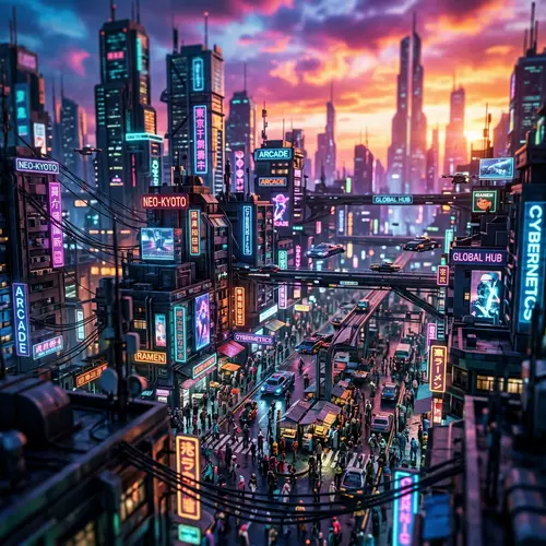 Futuristic Neon Cityscape at Sunset | Globalized Society View