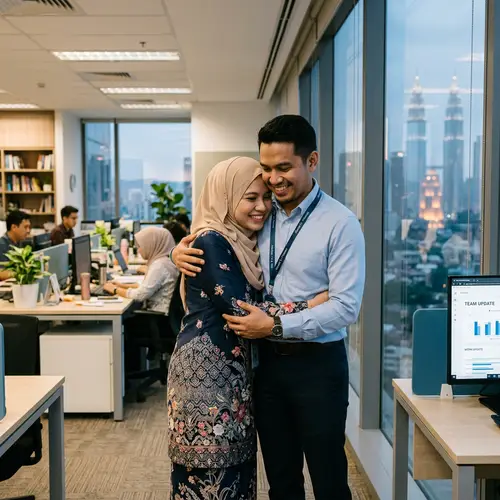 Malaysian Couple Embracing in Office | Wife in Hijab & Baju Kurung