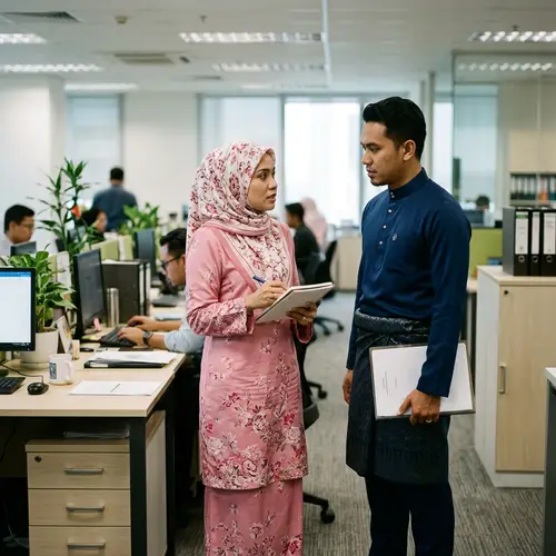 Malaysian Couple at Office | Baju Kurung & Bawal Hijab