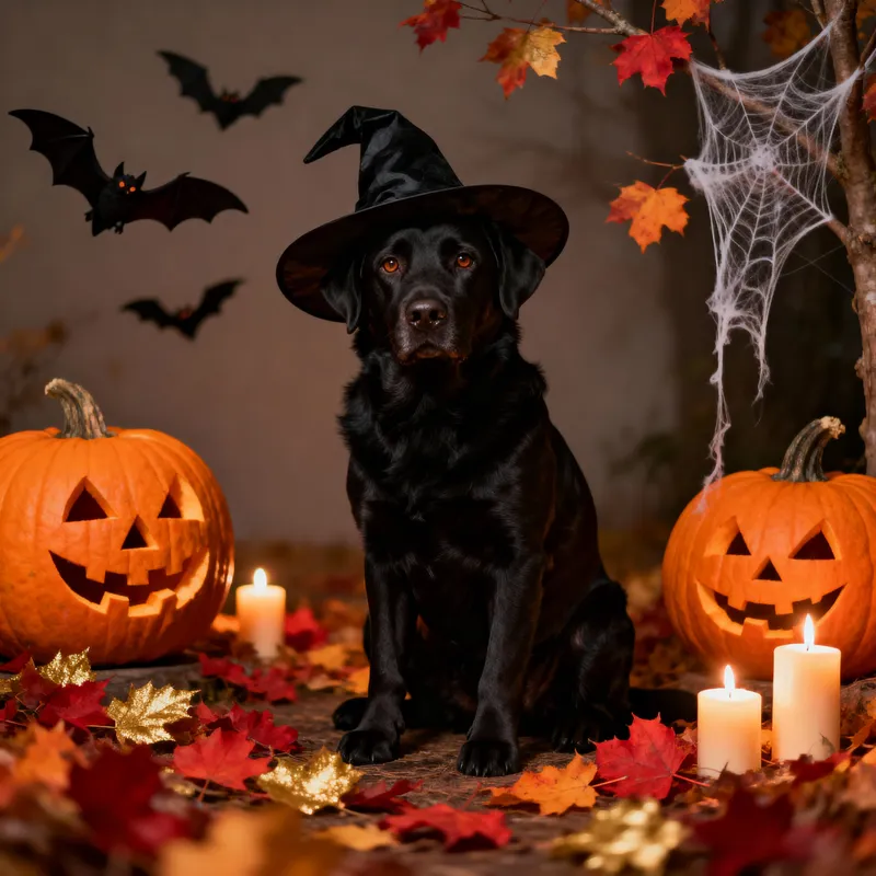 Gorgeous Black Labrador in Halloween Decor Gorgeous Black Labrador in Halloween Decor