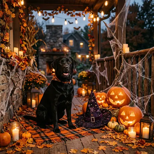 Gorgeous Black Labrador in Halloween Decor