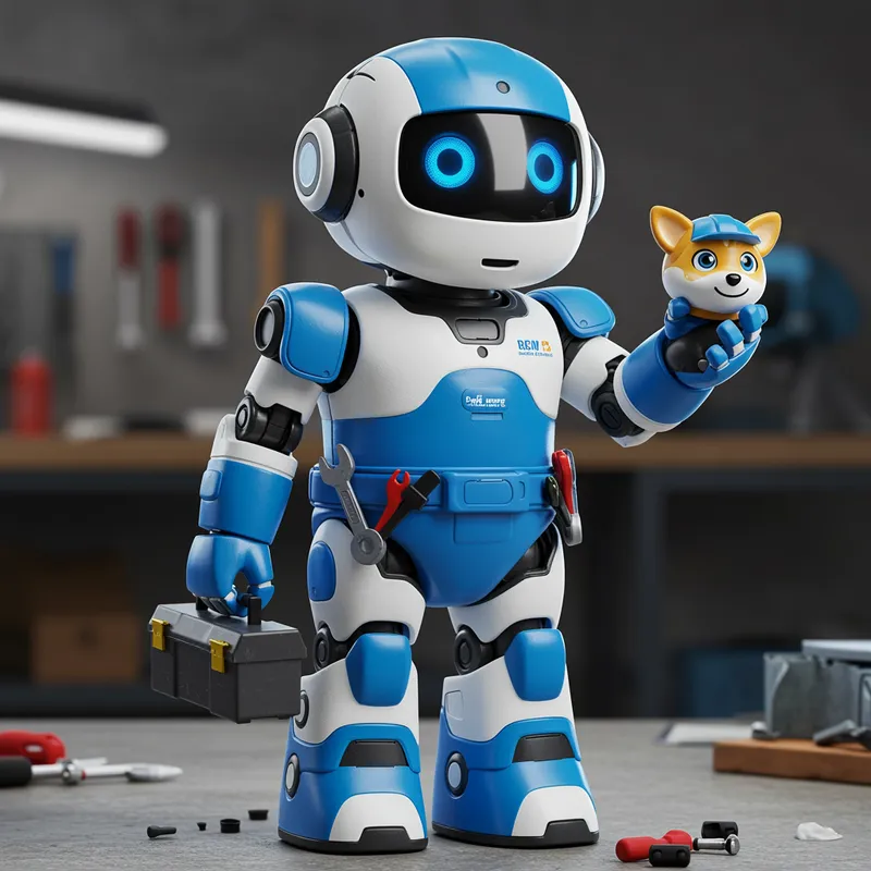 Blue and White Technician Robot Mascot
