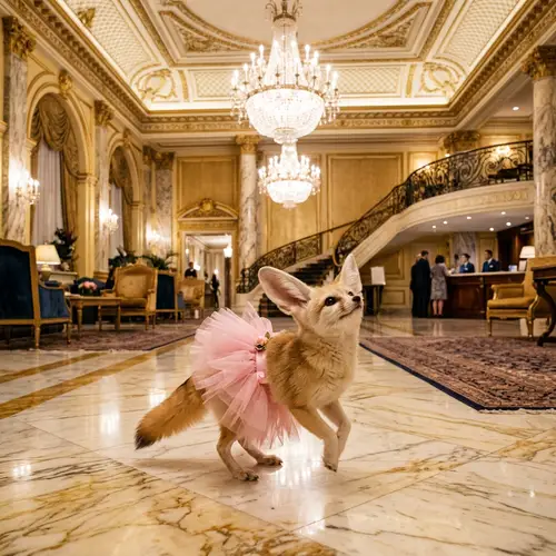 Adorable Fennec Fox in Pink Tutu at Luxurious Hotel