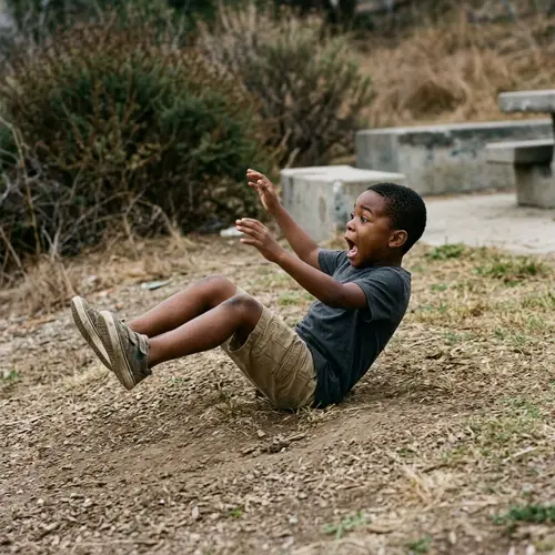 Young Boy Falling: A Stunning Capture in Brown & Grey