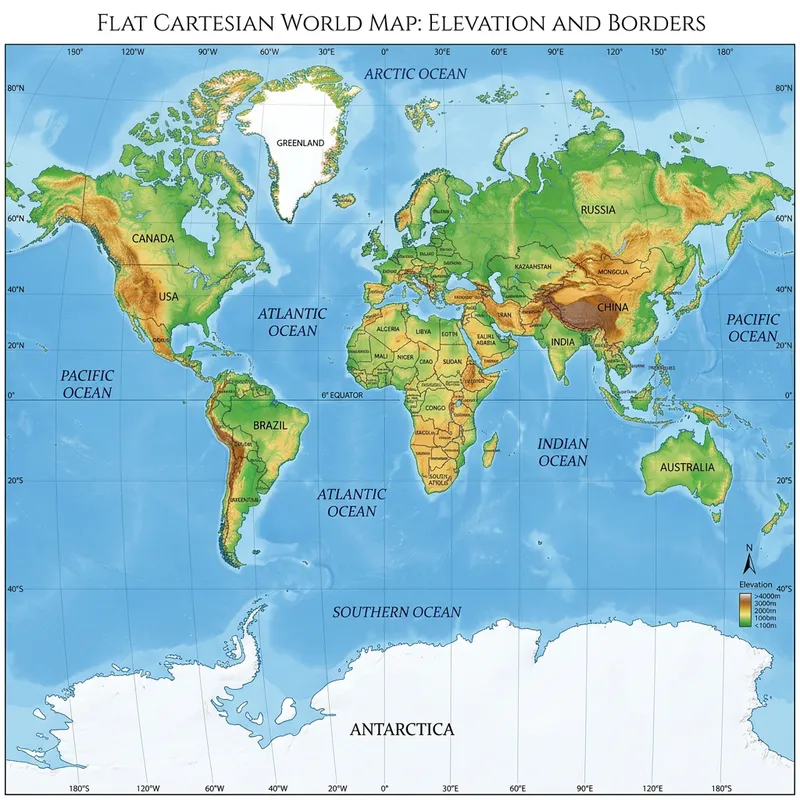 Flat Earth Map - Continents and Oceans in Perspective