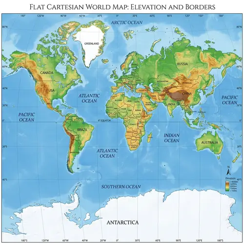 Earth's Continents and Oceans in Cartesian Style