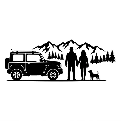 Minimalist Silhouette of Suzuki Jimny with Landscape