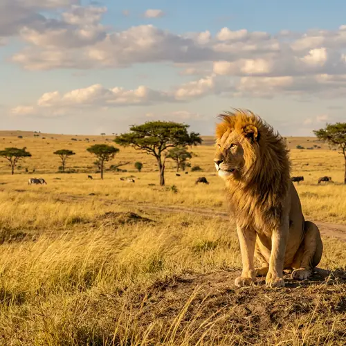 Majestic Lion in Sun-lit Savannah