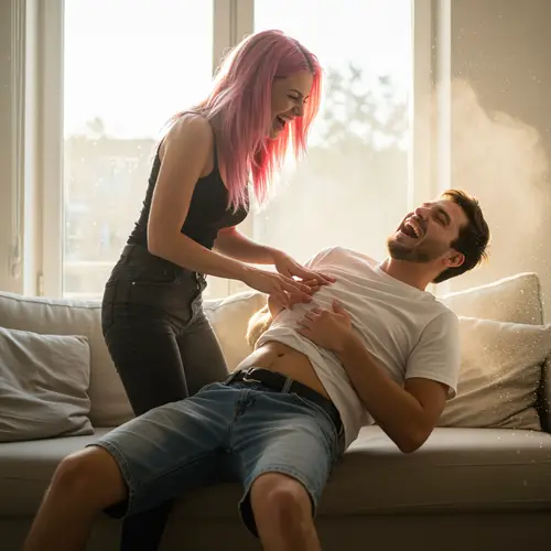 Girl in Black Pants Tickling Man
