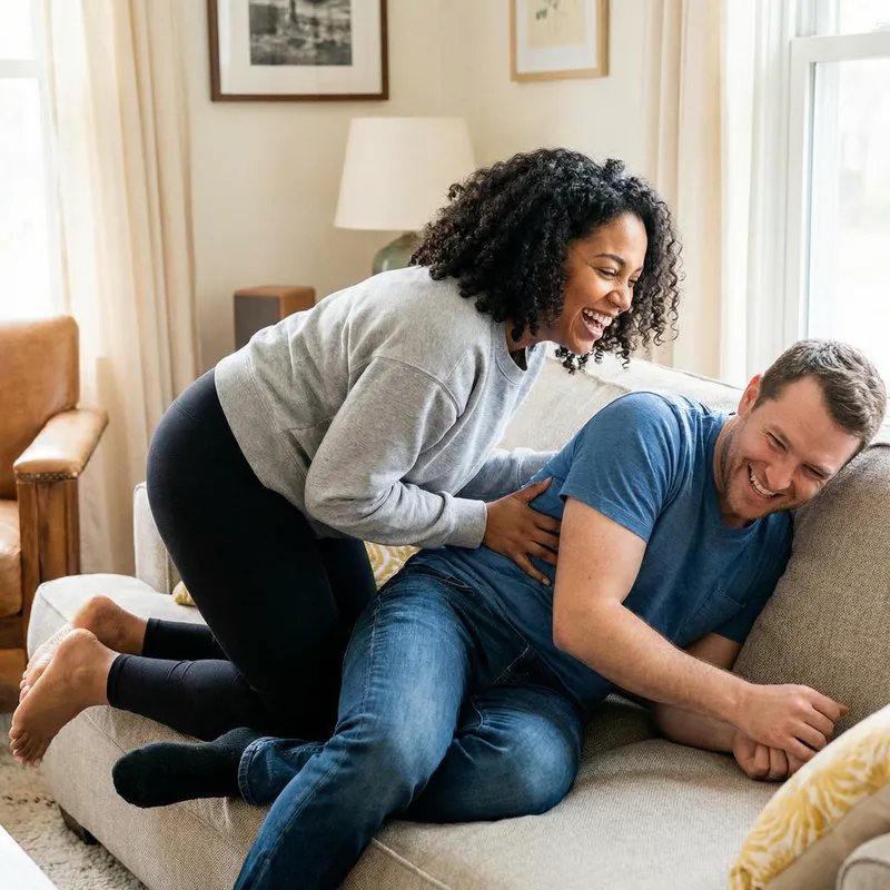 Girl in Black Pants Tickling Man