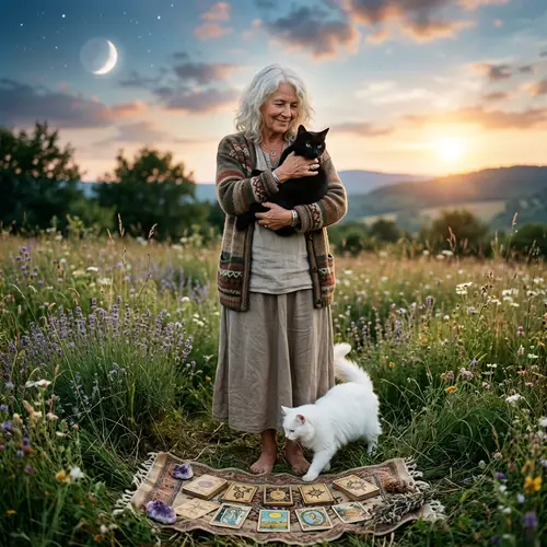 White Witch Embracing Cats: Compassion & Love | Tarot Art