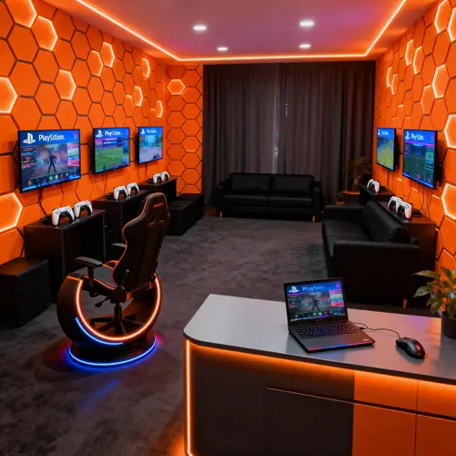 Stylish Gaming Room with LED Screens & Consoles