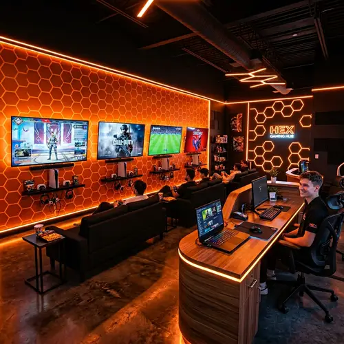 Stylish Gaming Room with LED Screens & Consoles