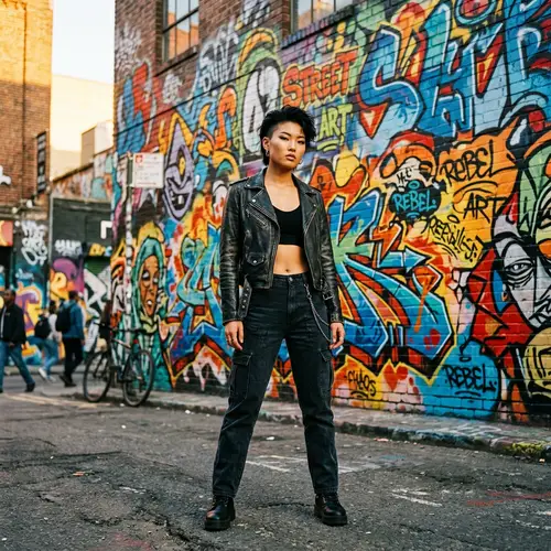 Vibrant Graffiti Art in Urban Scene with Asian Model