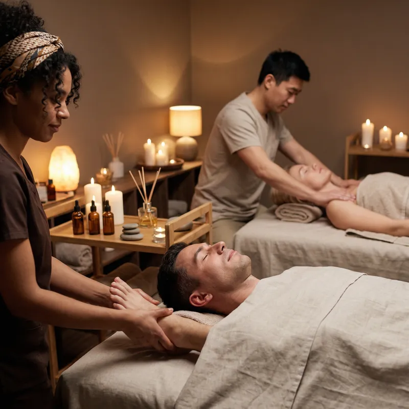 Tranquil Foot and Back Massages in Serene Spa Atmosphere Tranquil Foot and Back Massages in Serene Spa Atmosphere
