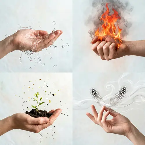Elemental Hands Composite Image: Water, Air, Earth, Fire
