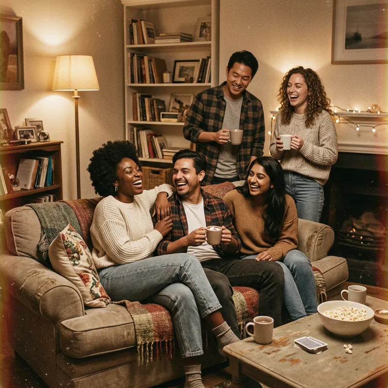 Joyful Friends Laughing: Cozy Home Video Moment