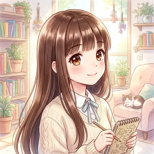 Charming Anime-Style Illustration of Young Girl with Lustrous Hair