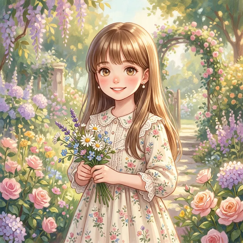 Enchanting Anime-Style Illustration of Young Girl with Lustrous Light Brown Hair Enchanting Anime-Style Illustration of Young Girl with Lustrous Light Brown Hair