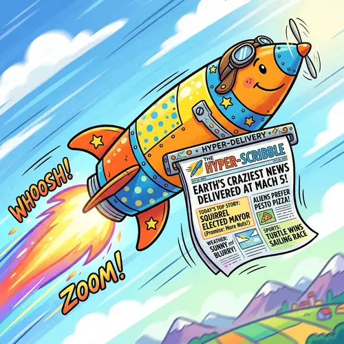 Quirky Cartoon Hypersonic Missile with Newsletter - Fun Design