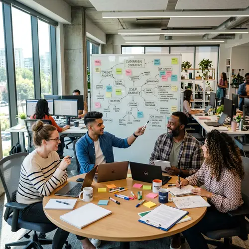 Dynamic Marketing Agency Team Brainstorming at Round Table