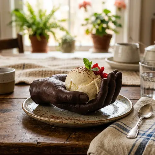 Delicious Ice Cream on Hand-Shaped Chocolate