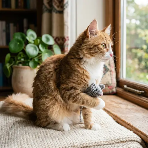 Cute Cat in 45-Degree Side View Holding Something