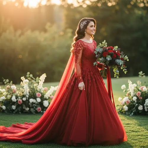Stunning Bride in a Red Dress