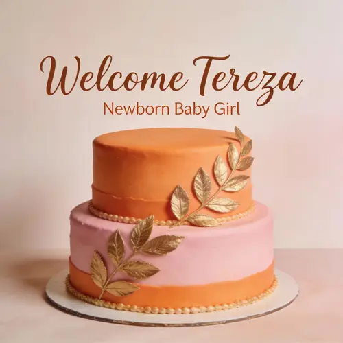 Elegant Newborn Baby Girl Cake - Welcome Tereza
