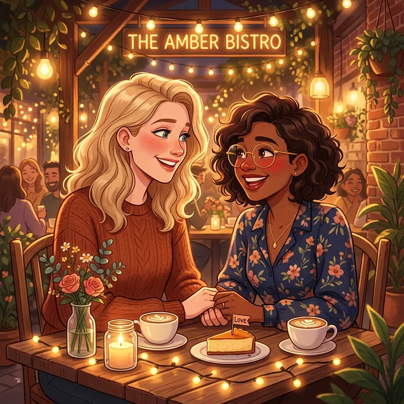 Heartwarming Illustration of Two Women in Love on a Date Heartwarming Illustration of Two Women in Love on a Date