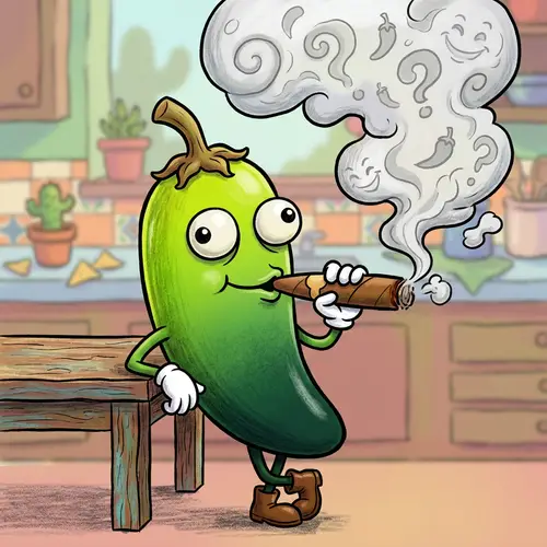 Humorous Jalapeño Cartoon Smoking Cigar - Funny Pepper Art
