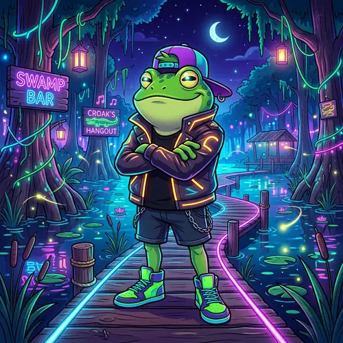 Cool Cartoon Frog in Neon Swamp