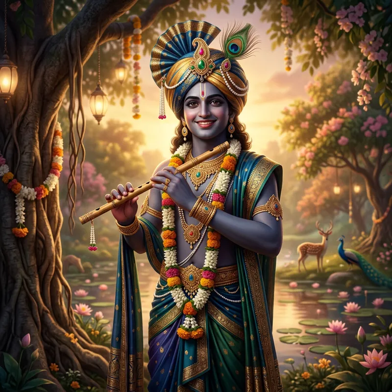 3D Render of Lord Krishna in Fabulous Clothing with a Joyful Smile