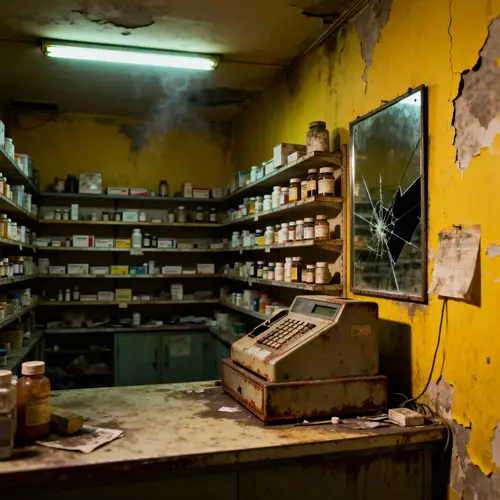 Explore a Dimly Lit Pharmacy and Its Medications