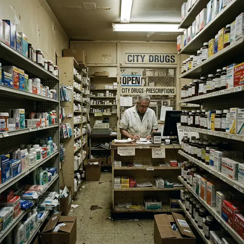 Explore a Dimly Lit Pharmacy and Its Medications